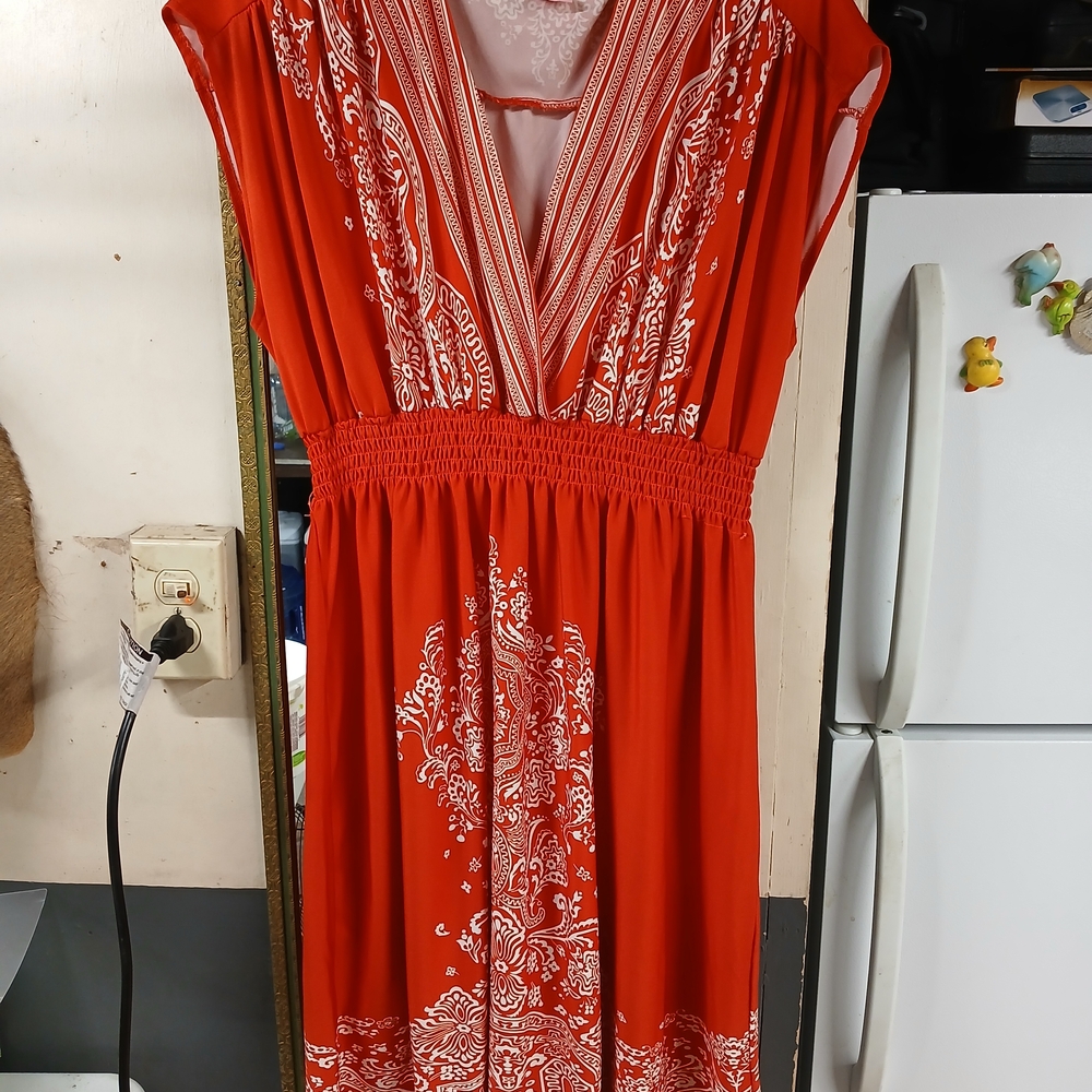 She's Cool Red and White Patterned Maxi Dress